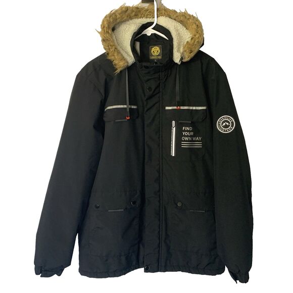 Leduntino Find Your Own Way Faux Fur Hooded Waterproof Jacket Black size L - Picture 1 of 12